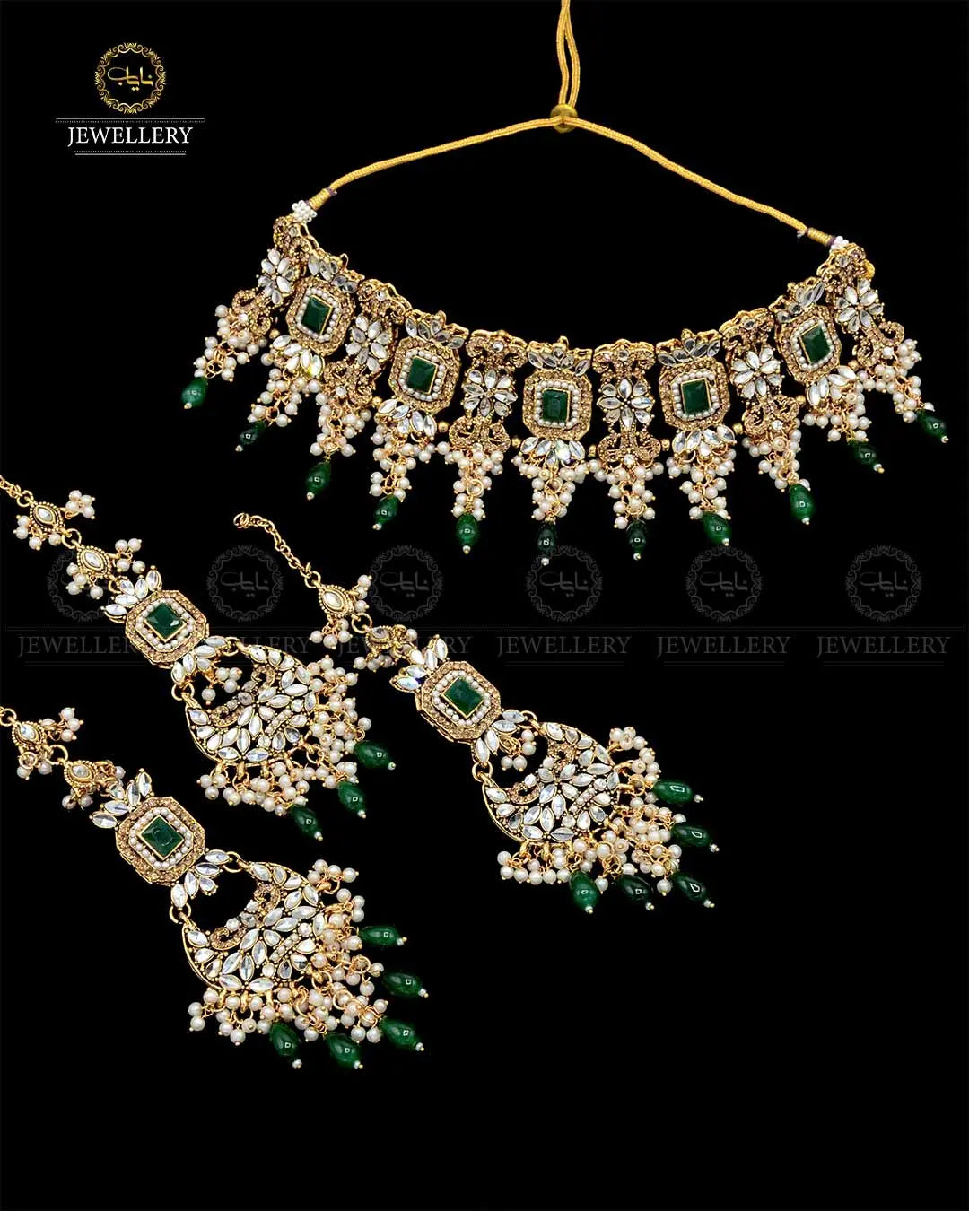 Kundan Collar (flexible) set with sahara Earrings TikaNJ-1904-G