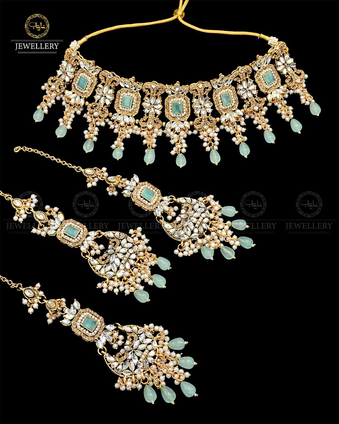 Kundan Collar (flexible) set with sahara Earrings TikaNJ-1904-G