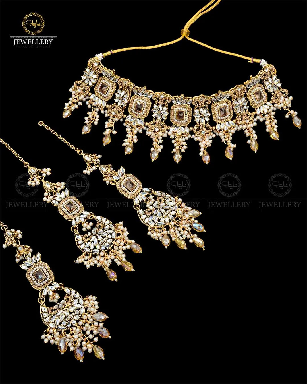 Kundan Collar (flexible) set with sahara Earrings TikaNJ-1904-G