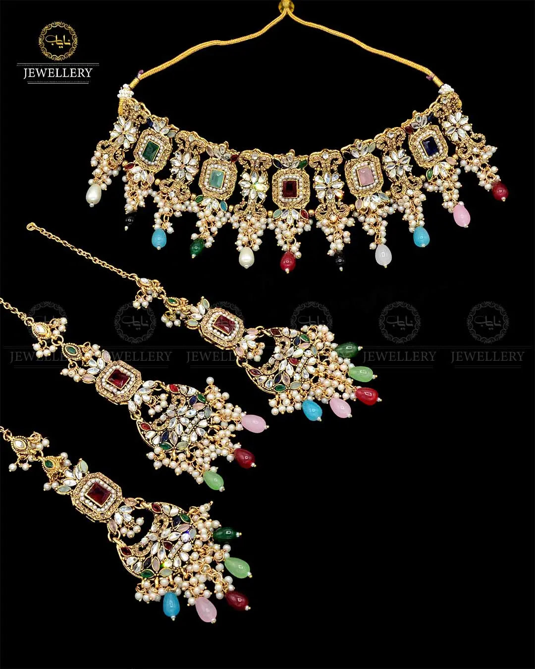 Kundan Collar (flexible) set with sahara Earrings TikaNJ-1904-G