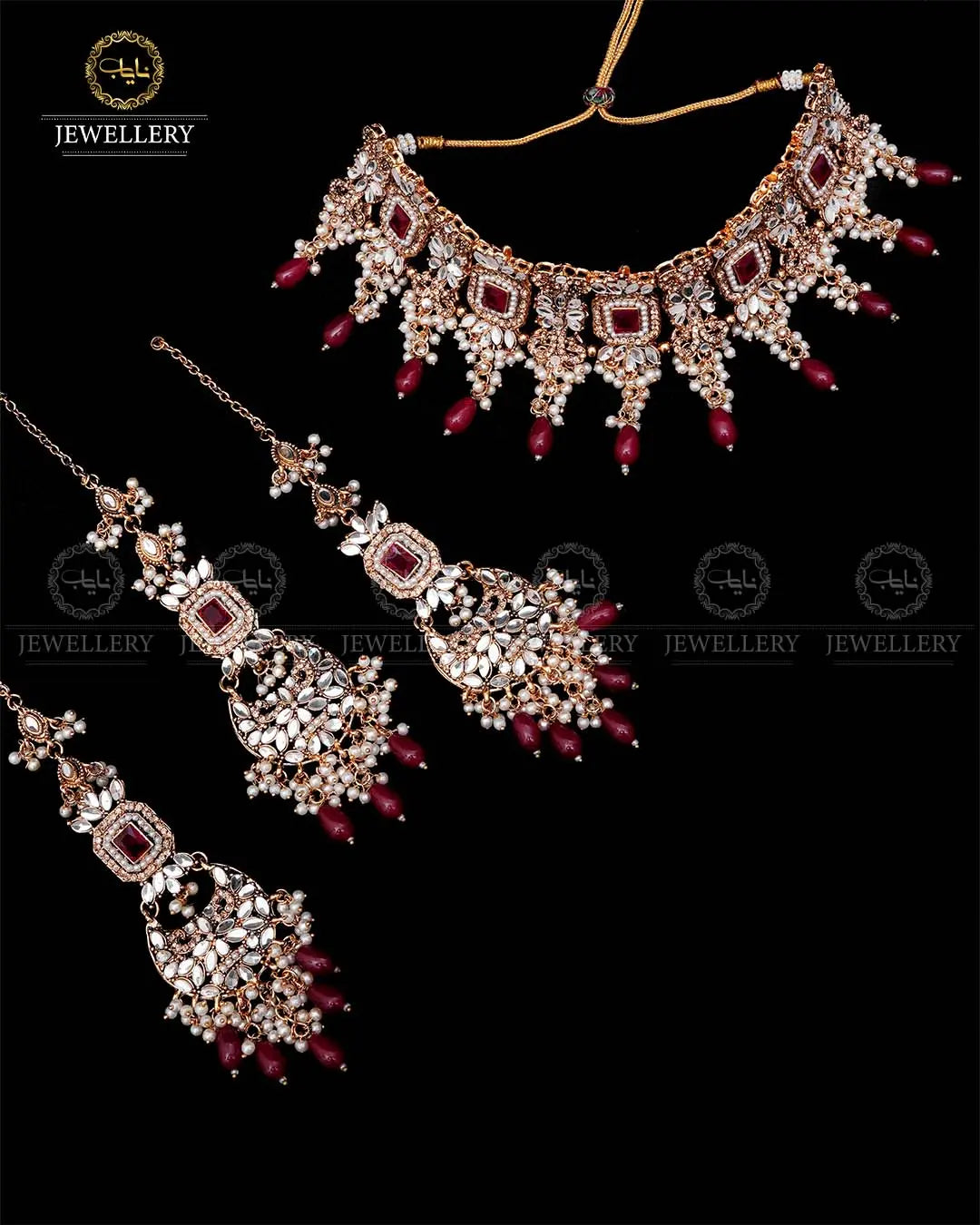 Kundan Collar (flexible) set with sahara Earrings TikaNJ-1904-G