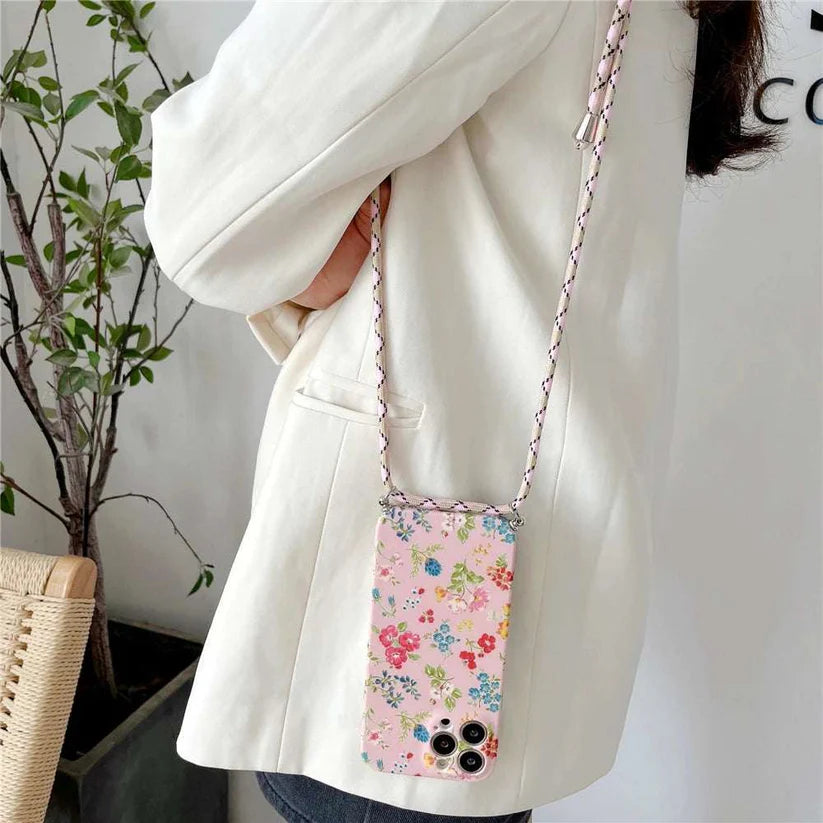 iPhone Crossbody Lanyard Strap Flower Camera Protection Cover