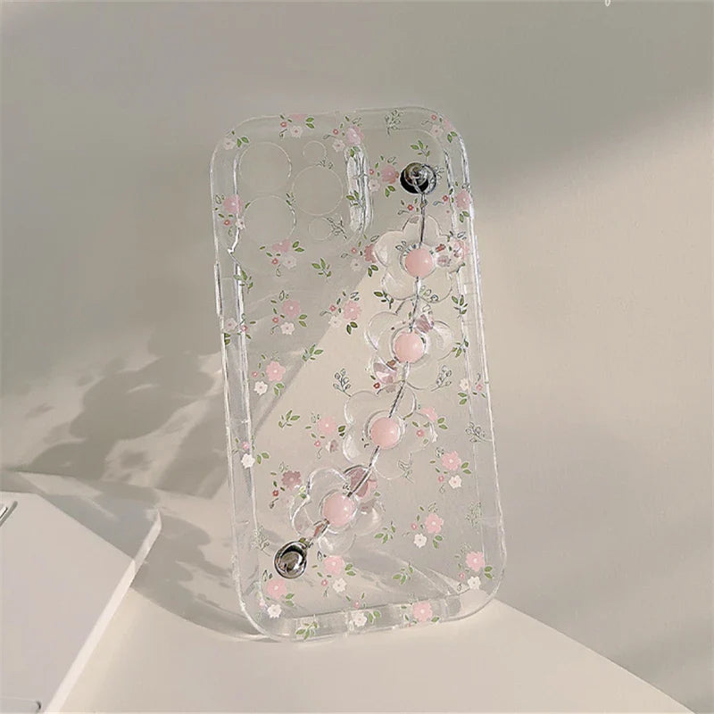 iphone Cute 3D Flower Wrist Phone Chain Soft Phone Case
