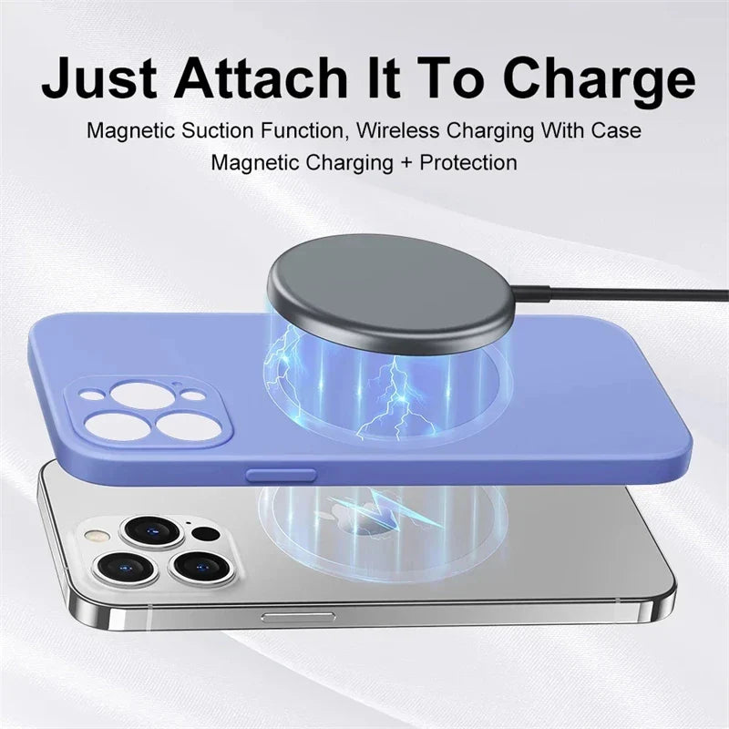 iPhone Magsafe Magnetic (Liquid Silicone) Case For 15 14 13 12 11 Pro Max 15 Plus Accessories Wireless Charge Cover