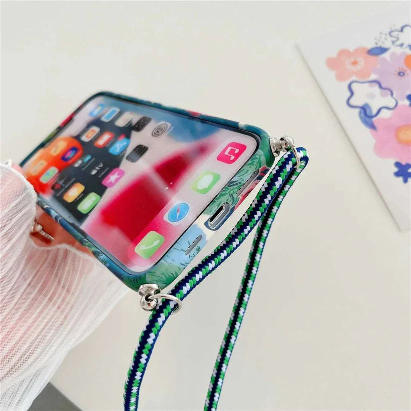 iPhone Crossbody Lanyard Strap Flower Camera Protection Cover