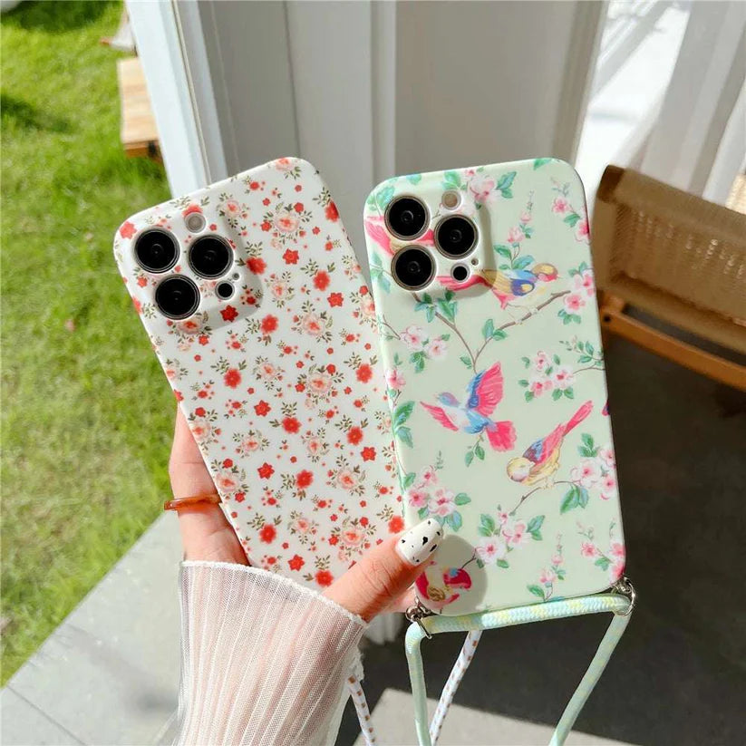 iPhone Crossbody Lanyard Strap Flower Camera Protection Cover