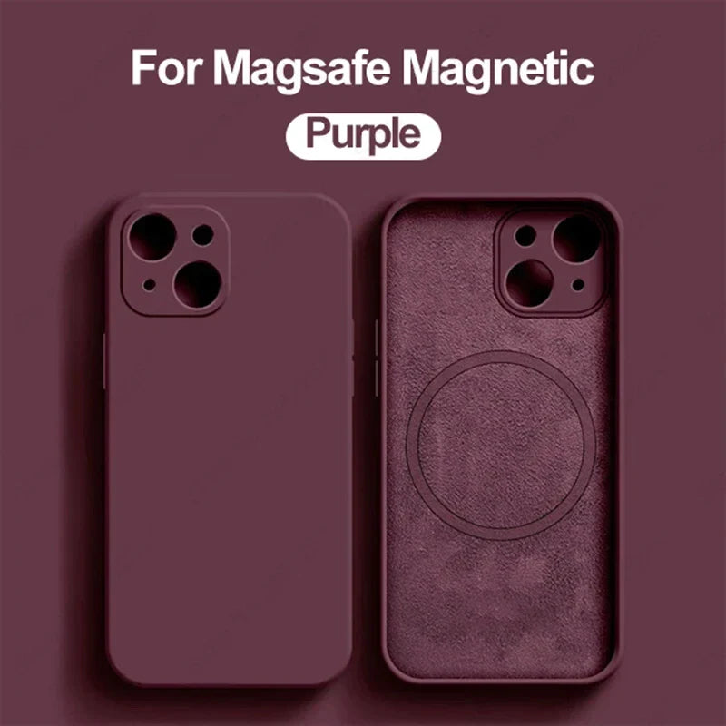 iPhone Magsafe Magnetic (Liquid Silicone) Case For 15 14 13 12 11 Pro Max 15 Plus Accessories Wireless Charge Cover
