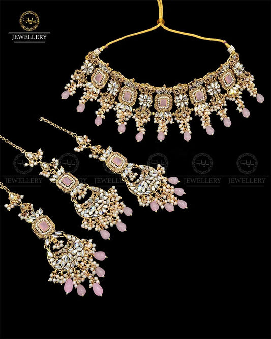 Kundan Collar (flexible) set with sahara Earrings TikaNJ-1904-G