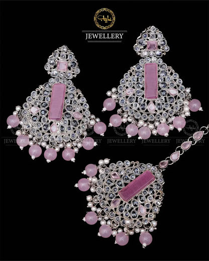 Kundan With Turkish Stones Earrings Tika set -1943-Silver