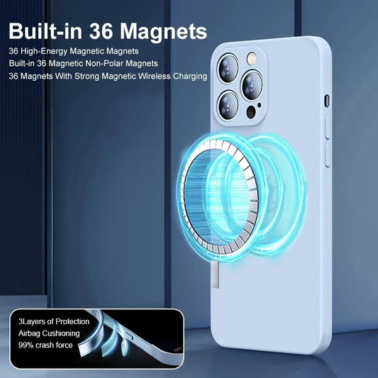 iPhone Magsafe Magnetic (Liquid Silicone) Case For 15 14 13 12 11 Pro Max 15 Plus Accessories Wireless Charge Cover