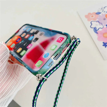 iPhone Crossbody Lanyard Strap Flower Camera Protection Cover