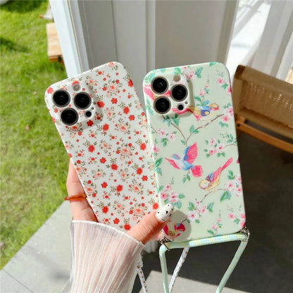 iPhone Crossbody Lanyard Strap Flower Camera Protection Cover