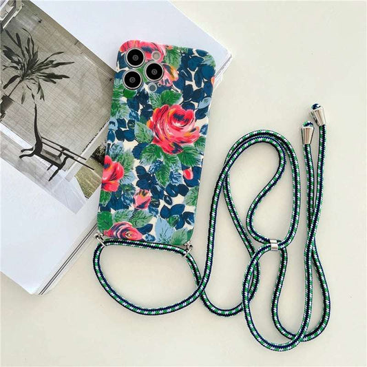 iPhone Crossbody Lanyard Strap Flower Camera Protection Cover